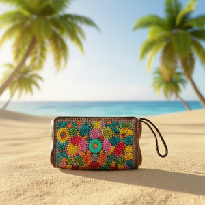 Borsa in guscio di cocco 9,5x19,5 cm con design colorato e perline, pochette portafoglio - Product Image 3