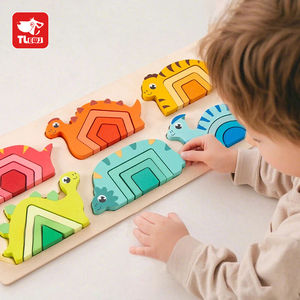 Juegos de Aprendizaje de Dinosaurios Personalizados Montessori, Rompecabezas <span class=keywords><strong>3D</strong></span> de Madera, Juguetes Educativos para Niños - Product Image 1