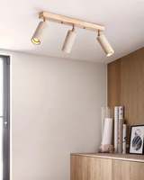 Luminaire sur rail en travertin Wabi-sabi, style nordique, lampe de plafond pour salon, base en bois massif, 4 têtes réglables, éclairage sur rail Ricerca