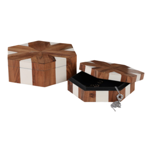 Boîte décorative hexagonale en bois avec couvercle pour le rangement de bijoux à la maison - Product Image 2