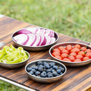 Vaisselle en titane, assiette ronde, 400 ml, gris argenté, durable, écologique, portable pour le camping, l'escalade, le barbecue, la randonnée et les pique-niques - Product Image 3