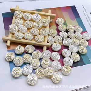 Off White Rose <b>Beads</b> With Gold Foil 17mm <b>Plastic</b> Resin Scattered <b>Beads</b> For Phone Decoration - Product Image 2