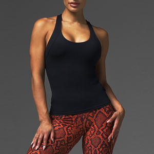 Vêtements de Gym athlétique femmes col bas actif noir pleine longueur dos nageur femmes débardeur - Product Image 1