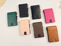 Porte-cartes RFID de style nouveau, en cuir véritable personnalisé, porte-cartes de crédit en aluminium avec clip à monnaie pour hommes