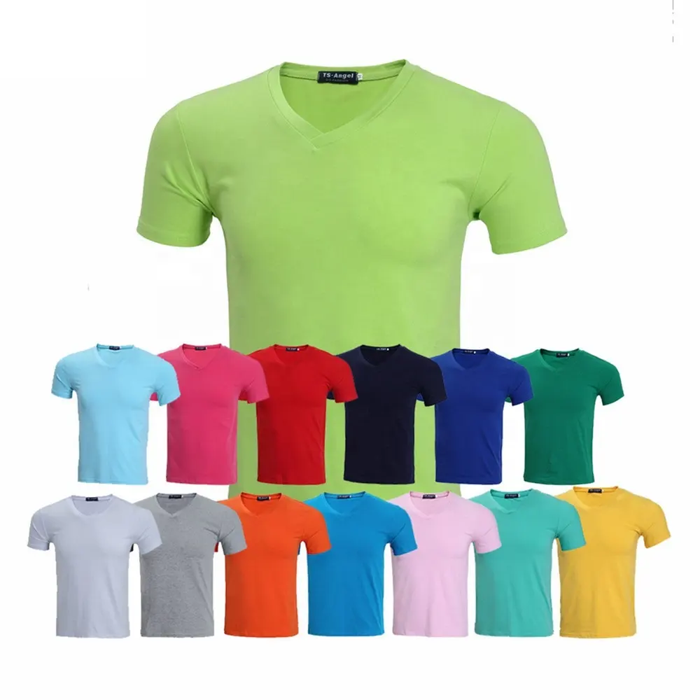 Organic Pima Cotton Spandex V Neck Tshirt Custom Mens Basic Tee Lycra Collar No Shrink Cotton Soft t shirts in Bulk Plain