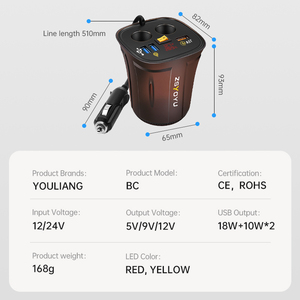 12V kép Thuốc lá nhẹ hơn cắm Vôn kế Nhiệt độ giữ Cốc sạc xe hơi 3 cổng USB ổ cắm sạc cho xe hơi - Product Image 2