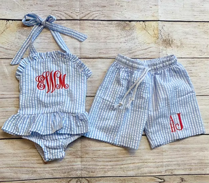 Estate ricamato Seersucker Stripe <span class=keywords><strong>costume</strong></span> intero per le bambine bambino bambini costumi <span class=keywords><strong>da</strong></span> bagno - Product Image 1