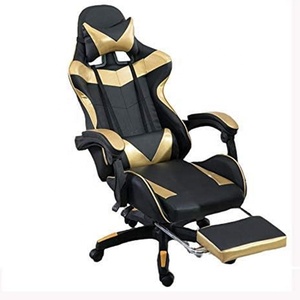 Silla <span class=keywords><strong>Gamer</strong></span> Zero Gravity para Cibercafé, Silla de Computadora Económica con Reposapiés, Silla de Juego de Cuero Sintético Dorado Estilo Racing - Product Image 1