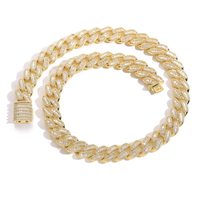Chaîne cubaine en laiton plaqué or de 15 mm de haute qualité avec pierres CZ taille baguette, style Miami glacé, collier hip-hop pour rappeur