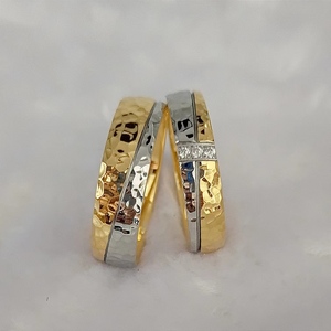 Saf el yapımı dövülmüş 18K altın kaplama alyanslar erkekler & kadınlar için çiftler için paslanmaz çelik takı sevgililer günü hediyeleri - Product Image 3