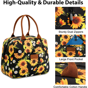 Borsa da pranzo isolata con motivo a girasoli Wilson per borsa da pranzo riutilizzabile da donna con tracolla regolabile - Product Image 4