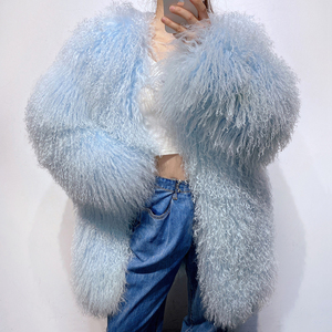 Cappotto di <span class=keywords><strong>Pelliccia</strong></span> di Agnello Mongolo Riccio alla Moda per Donne, Vera <span class=keywords><strong>Pelliccia</strong></span> di Pecora, Lunghezza Media, Capospalla Invernale per Feste - Product Image 1