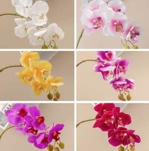 ดอกไม้ยางพาราสัมผัสจริงธรรมชาติ ดอกไม้ประดิษฐ์ เฟอร์นิเจอร์ Phalaenopsis ดอกไม้ตกแต่งสํานักงาน