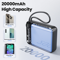 Toocki Mini chargeur portable haute capacité 20000mAh câble de USB-C intégré 3 appareils charge LED indicateur d'alimentation Protection de sécurité