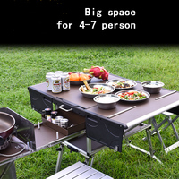 En stock, table de pique-nique pliante pour camping en plein air, cuisine mobile pour véhicule, avec cuisinière à gaz et ensemble de vaisselle et d'ustensiles de cuisine