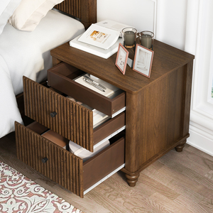 Fluted Nightstand 21.65 In Wide 3 Drawer Mid Century Modern Wood <b>Bedside</b> Table - Product Image 3