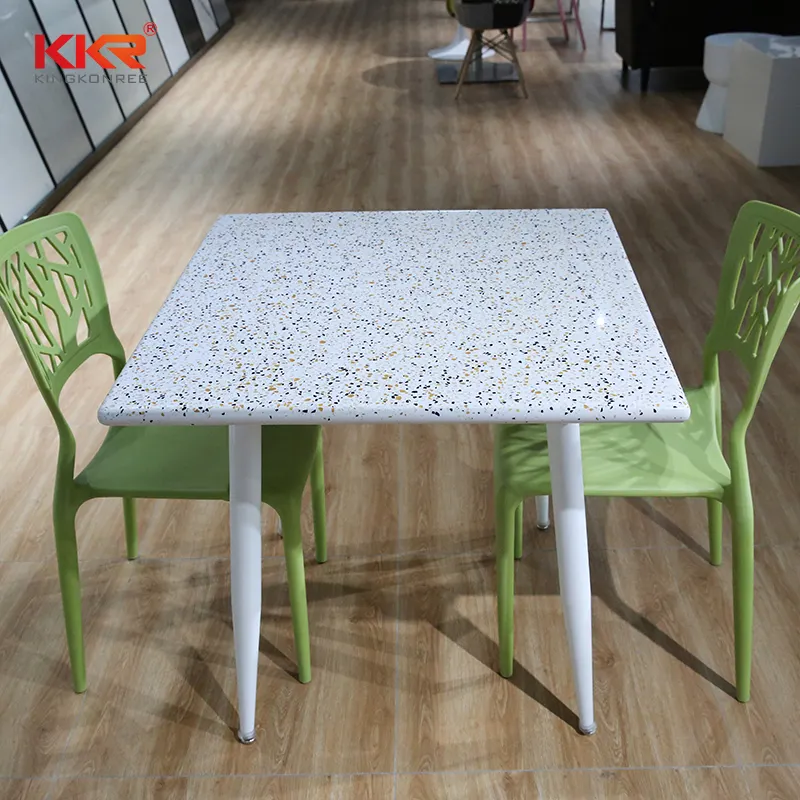 KKR tavoli da pranzo in particelle di colore con trucioli di pietra a superficie solida popolare per sedia da bar per ristoranti
