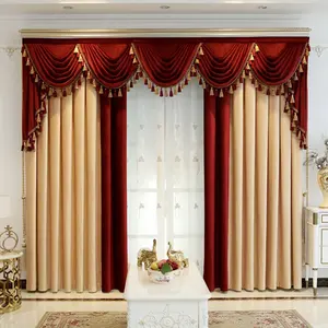Tela de terciopelo de alta calidad rojo Beige Blackout paneles de cortinas de ventana confeccionados para sala de estar dormitorio