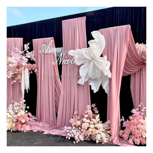 Rideaux de fond rideaux rose drapé croix rideaux double couche mariage mur toile de fond rideau de scène avec cadre de support - Product Image 1