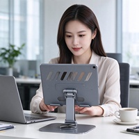 Support de bureau robuste en métal et acier pour téléphone portable et tablette, réglable, pliable, rotation à 360°, support pour bloc-notes et ordinateur portable, compatible iPad