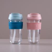 Bouteille d'eau en verre de luxe personnalisée à large ouverture de 500 ml, imprimée sur mesure avec couvercle en plastique