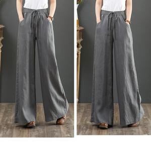 Pantaloni da Donna di Tendenza 2025 in Cotone e <span class=keywords><strong>Lino</strong></span> a <span class=keywords><strong>Vita</strong></span> <span class=keywords><strong>Alta</strong></span> Taglio Dritto Gamba Larga Vestibilità Ampia Taglie Forti - Product Image 3