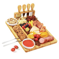 Accessoires pour planche à charcuterie, ustensiles, plat à sauce et assaisonnements, grande planche à fromage en bambou avec support magnétique