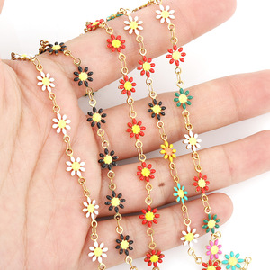 Cadena de acero inoxidable con esmalte de margaritas de 7 mm de ancho, doble cara, 3D, para la fabricación de pulseras y accesorios de joyería. - Product Image 3