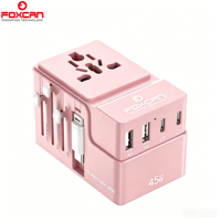 Adaptateur de voyage Foxcan 45W GaN PD QC3.0 3 USB-C + 2 USB-A avec câble pour ordinateur portable, appareil photo et écouteurs - Prise universelle