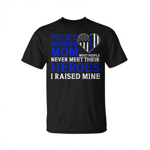Camiseta para mamá de oficial de policía, diseño de corazón con línea azul, ropa de homenaje a los héroes - Product Image 2