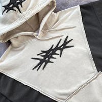 Sweat-shirt à capuche pour homme, épais, écologique, bicolore, avec blocs de couleurs contrastées, patchwork, appliqué, broderie, perles
