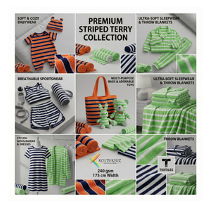 KOLTUKSUZ Premium Striped Terry Fabric 240gsm 175cm Width Soft Breathable for Babywear Sleepwear Sportswear <b>Blankets</b> - Product Image 1