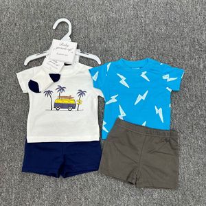 Ensemble de 5 pièces pour nouveau-né, haut à manches courtes et short à motifs assortis, tenue d'été avec accessoires assortis - Product Image 5