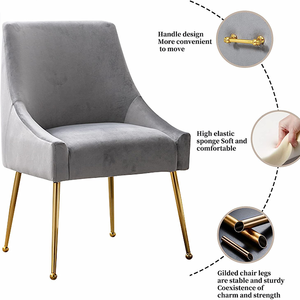 Vente en gros de meubles modernes style <span class=keywords><strong>londres</strong></span> chaise avec pieds en métal accoudoir chaise de salle à manger de restaurant en tissu de velours de lin - Product Image 3
