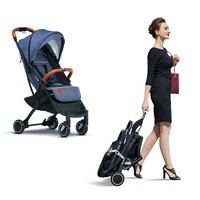 Poussette de voyage compacte pliable en alliage d'aluminium léger et lin avec amortisseur à quatre roues