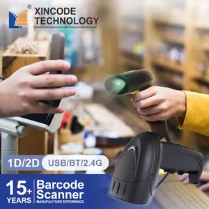 Pemindai Barcode kode Qr 2D nirkabel Bluetooth 1D, pembaca Harga pelepas kode qr