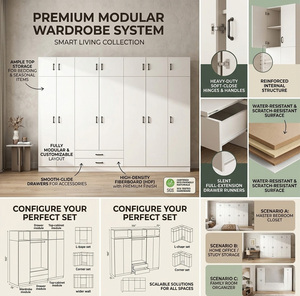 Armario Moderno Blanco de 6 Puertas con Armarios Superiores y Cajones, Armario Modular Minimalista para Dormitorio y Sala de Estar - Product Image 3