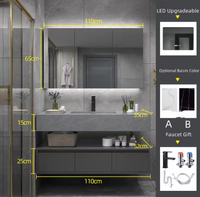 Meuble de salle de bain élégant et moderne haut de gamme pour hôtel avec miroir LED intelligent en acier inoxydable, MDF résistant à l'eau HOMEREAL
