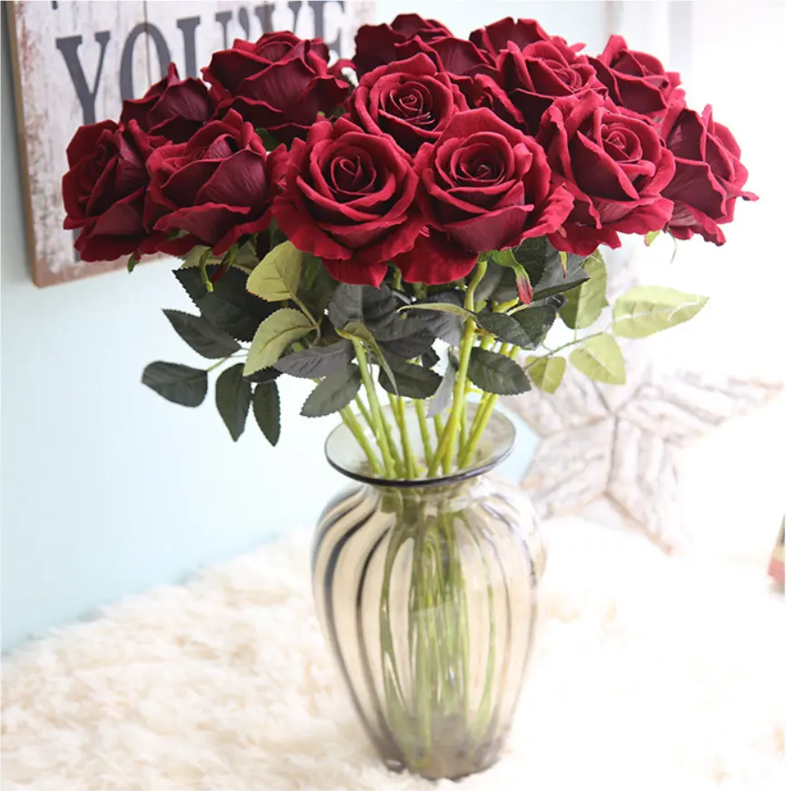 Most popular wedding home table decoration High quality real touch colorful artificial rose flowers
