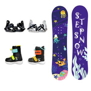 2026 Yeni Toptan Ahşap Snowboard Seti Hafif Esnek Çocuk Karikatür Snowboardu Bağlantı Elemanları ve Kayak Botları ile Okyanus Dünyası Temalı - Product Image 1