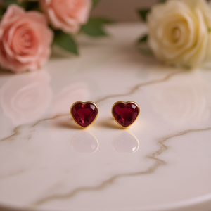 Orecchini a cuore placcati oro con rubino per donna, gioielli romantici da indossare tutti i giorni, montatura a castone in lega di zinco - Product Image 2