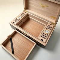 Boîte à cigares en bois brillant courbé avec plateau de séparation en cèdre espagnol personnalisé, hygromètre, jauge d'humidité, rangement haut de gamme pour collectionneur de cigares