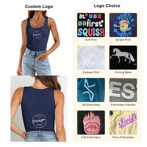 Camiseta sin mangas de LICRA de alta elasticidad con cuello en U en blanco personalizada para mujer, camiseta sin mangas de Color sólido ajustada acanalada - Product Image 3