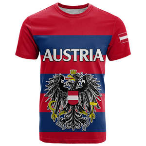 T-shirt Homme Manches Courtes Personnalisé Style Minimaliste Rouge avec Armoiries Autrichiennes – Édition Spéciale Fête Nationale Autrichienne 2026 – Nouvelle Collection - Product Image 1