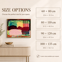 Tableau abstrait sur toile avec cadre en portique, motifs rose, bordeaux et rayures orange, taille personnalisée, vente en gros directe usine