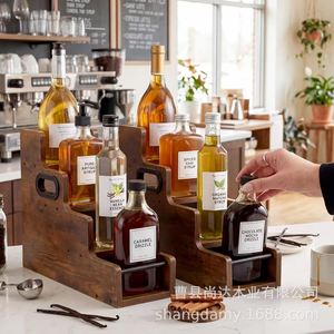 Retro wooden spice bottle storage rack, tiered wine display rack, multi-tiered <b>desktop</b> <b>shelf</b> for storage and display. - Product Image 1