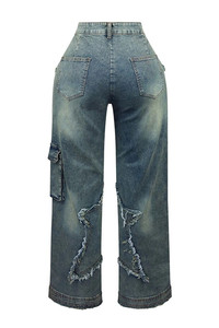 Women Fashion Five-point <strong>Star</strong> <strong>Big</strong> Pocket Y2k Pants 2024 High Waisted Staight Denim Vintage <strong>Jeans</strong>
