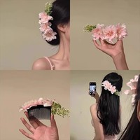 Épingle à cheveux en tissu rouge avec peigne, accessoires pour cheveux, fleur pour la tête, coiffure pour photos, ambiance printanière précoce, fabrication artisanale