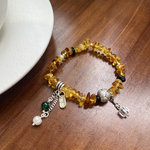 Bracelet en argent Sterling 999 avec cristal jaune et ambre naturel pour femmes, design en petites pierres, bijoux à porter au quotidien - Product Image 2