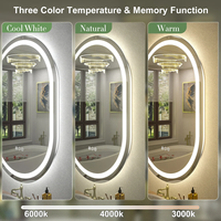 Miroir de salle de bain ovale à LED anti-buée, miroir de vanité intelligent, à luminosité réglable, 3 températures de couleur, en verre trempé, à fixer au mur